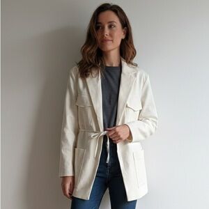 Mango Sz S Utility White Pockets Thin Belted Blazer Jacket